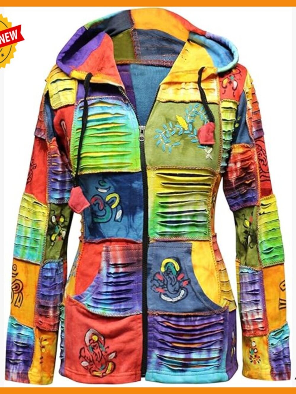 Lightweight Cotton Zip Up Hoodie Cardigan with Patchwork and Tie Dye